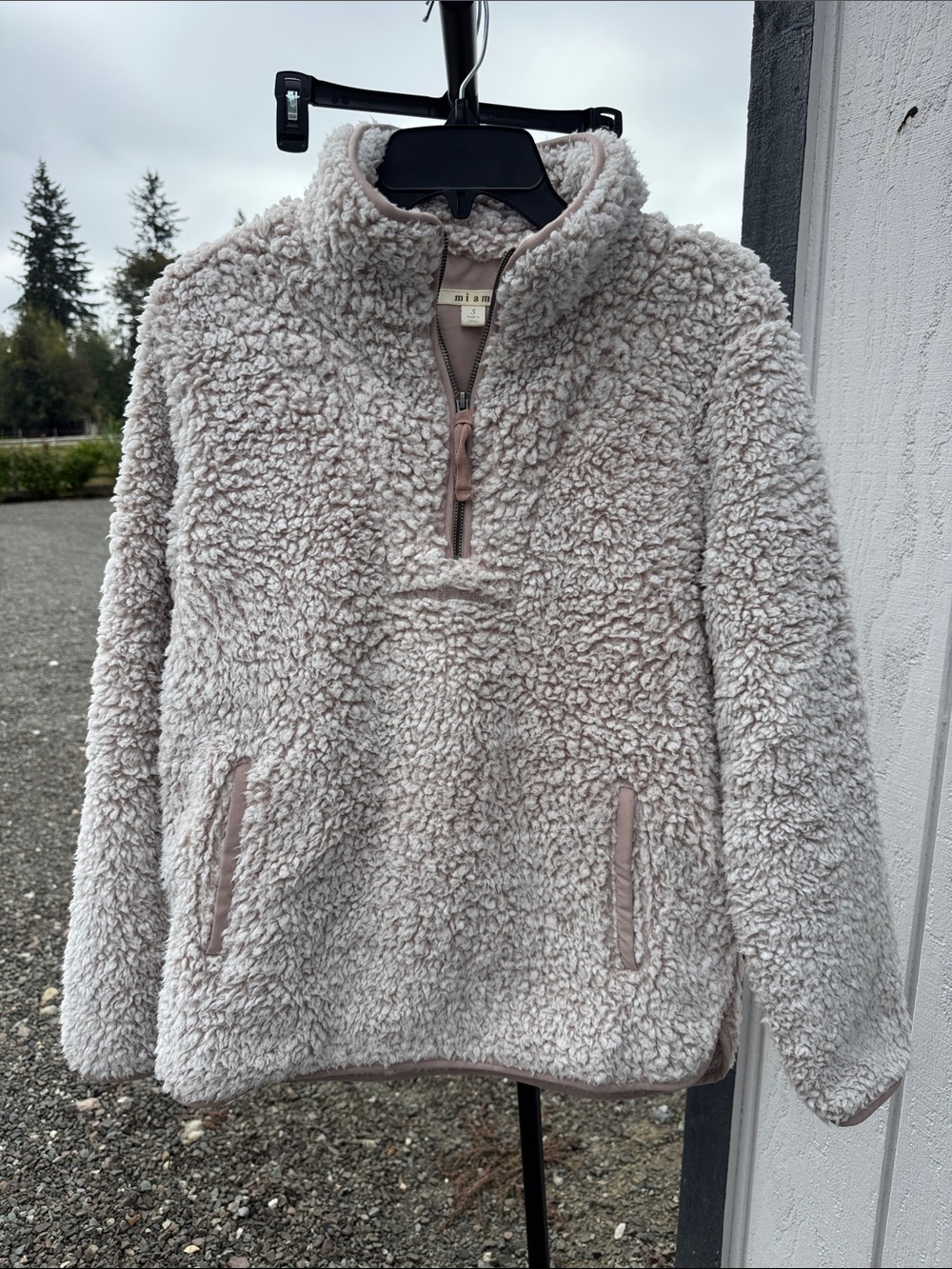 Cozy Taupe Fuzzy Quarter-Zip Pullover Sweater